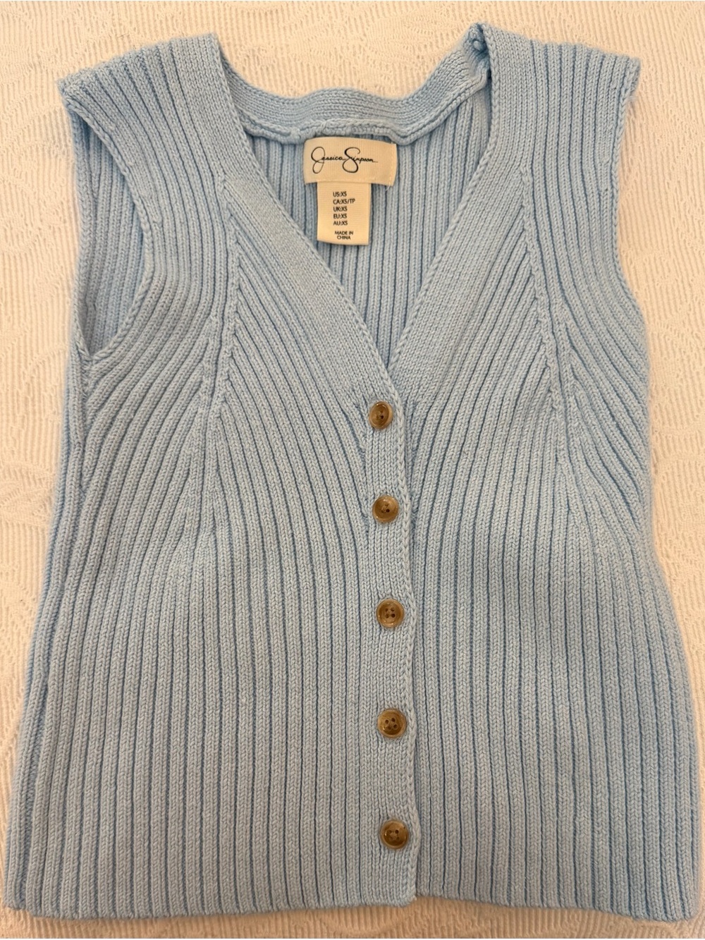 Jessica Simpson Pastel Blue Ribbed Button Front Sleeveless Cardigan